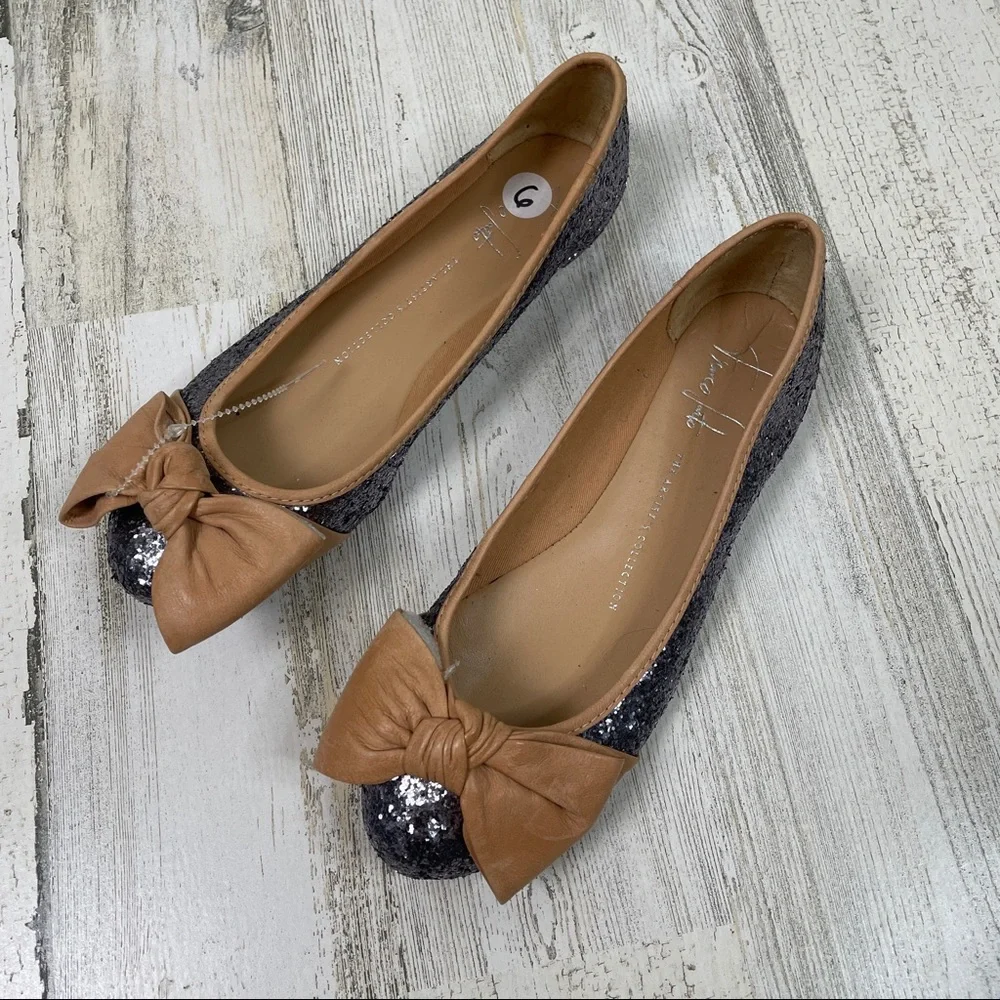 Franco Sarto Artisan glitter leather bow flats - Picture 1 of 9